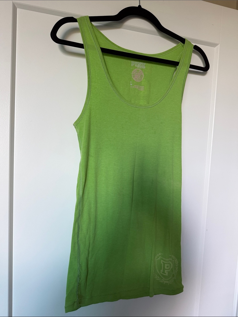 Pink Victoria’s Secret Neon Green Campus Tank Top Size L